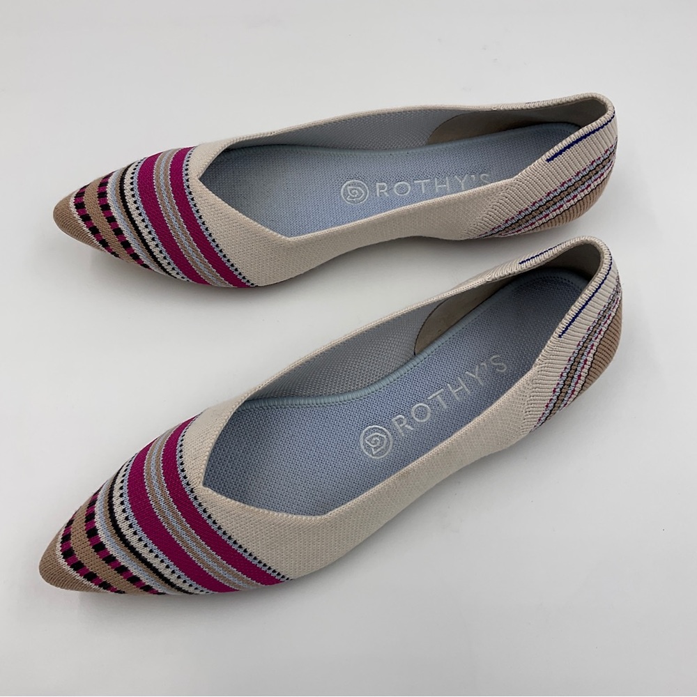 Rothy’s EUC Merino Point in Ivory Ribbon Stripe RETIRED STYLE Cream Pink Size 9 - Picture 5 of 16